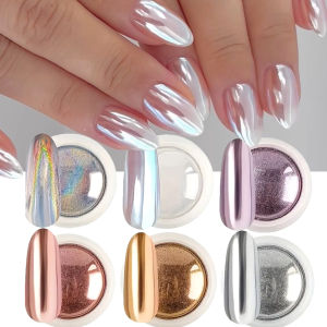 Bộ 6 Bột Nhũ Chrome Trang Trí Móng Tay Màu Vàng Bạc Hiệu Ứng Cầu Vồng Ánh Kim Lấp Lánh Dùng Cho Trang Trí Nail Art