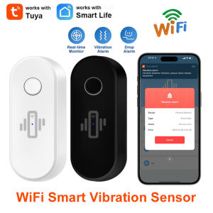 Tuya WiFi Vibration Detector with Adjustable Sensitivity - Smart Life APP Remote Alarm Real-Time Alerts Black White Color Option