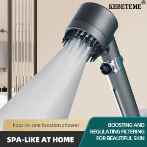 KEBETEME 3 Modes Shower Head Adjustable High Pressure Water Saving Shower One-Key Stop Water Massage Shower Head