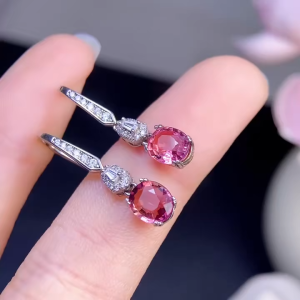 Montagne Jewelry Natural 5*6mm Tourmaline Earrings for women Crystal Inset Elegant Design Fine Jewellery 925 Silver Drop Earrings