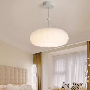 Modern Minimalist Pumpkin Style Bedroom Ceiling Light North European Room Cream Style Lamps Iron Art ABS Base PE Shade LED