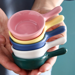 Moda 40ML Ceramic Sauce Dish with Handle Mini Seasoning Side Dish Bowls Small Bowl/Dish for BBQ ,Party