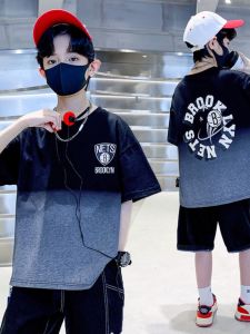 Boys Fashionable Summer Short Sleeve Suit Childrens Childrens Online Red Handsome Sports Summer Tide Clothes 8-Year-Old 9 Boys