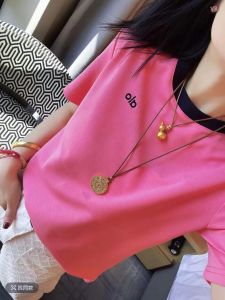 Spring Summer New NONG-2025 European Style Letter Embroidery Collar Color Block Short Sleeve Top Womens Casual T-shirt