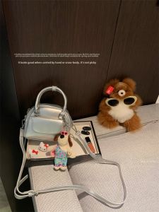 Casual Silver Square Bag Womens Handbag Versatile Bowling Bag Korean Style Soft PU Leather Fashionable Trendy Shoulder Bag