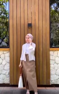 Rok Cargo Rok Span Belah Cotton Twill Skirt Korean Style Wanita Kekinian Karet Belakang