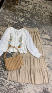 Haseena One Set Wanita Sabrina Setelan Rok Plisket BB Wavy Lidi Zalfa Outer Rajut Izhna OOTD Kekinian