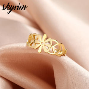 SKYRIM Womens Ring Eight petal Flower Design Titanium Stainless Steel Ring Womens Ring Jewelry