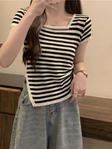 QIANSHUIYIYUN | Plus Size Conceal Tummy Striped T-Shirt