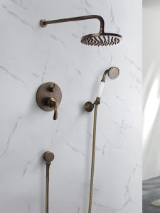 Retro Embedded Shower Faucet Set Full Copper Hidden Wall Mounted Shower Head Kit Pre-Installed Fixed Base Stand for Bathroom