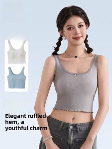 Miiow | Womens Integrated Sleeveless Vest U-Neck Lace Design Cotton Blend Comfortable Inner Wear Cat-Woman Style Fashionable Backless