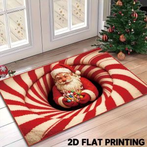 VIKAMA Christmas Welcome Mat 3D Chimney Santa Claus Peeking Brick Funny Front Entryway Rug Non Slip 2027 Christmas Home Decor