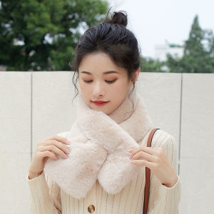 Rex Rabbit Fur Scarf K-style Womens Fall and Winter Scarf Easiest for Match New Warm Thickened Pure Color Fur Bandana Imitation Fur