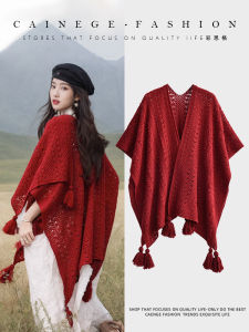 Wine Red Hollow out Outer Match Ethnic Style Talma Womens Cloak Cloak Western Sichuan Xinjiang Tibet Travel Wear