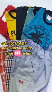 2 setelan anak laki kaos kombinasi celana pendek / baju setelan anak laki-laki 1-10 tahun stelan anak kasual bahan katun motif sablon kaus set anak balita harian
