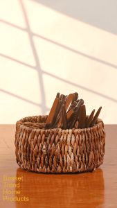 BASKET TREND Hand Woven Oval Tabletop Cutlery Caddy with 3 divisions - basket caddy kitchen dining rattan bamboo