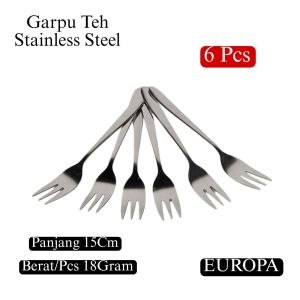 Europa 6 Pcs Sendok Teh Garpu Teh Stainless Steel Tebal 21Gram Panjang 15cm
