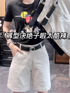 High Waist Slimming Denim Shorts Womens plus Size Summer Loose Hip Covering Casual Mid-Length Wide Leg Five-Quarter Pants