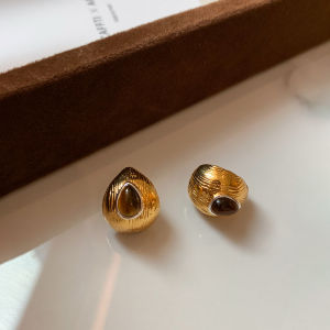 CAFFTI | Aquamarine and Tiger Eye Metal Silver Teardrop Earrings