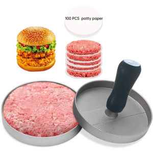 Burger Press Patty Maker Stainless Steel Hamburger Mold Non-Stick with 100 Patty Papers