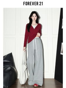 Loose Wide Leg Casual Pants Womens High Waist Drawstring Straight Leg Sporty Sweatpants Light Grey Comfortable Loose Feeling