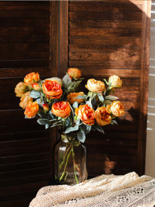 High-Quality Vintage Oil Painting Color Rose Artificial Flowers European Style Tea Rose Silk Flowers Table Centerpieces Living Room Decor