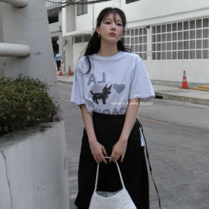 เสื้อยืดผู้หญิงแขนสั้นคอตตอนแท้หลวมๆ สไตล์คลาสสิก Nana เสื้อยืดลายหมาสำหรับฤดูร้อน สไตล์เกาหลี ลำลอง