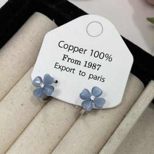 2025 New Blue Flower Womens Earrings  Natural Forest Style Luxury Minimalist High End Feeling Cat Eye Stone Ear Jewelry