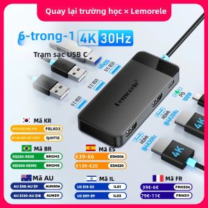 Lemorele | Hub USB C 6 Trong 1 Lemorele Với 2 Cổng HDMI 4K 30HZ PD100W Bộ Chia USB3.0 Cho Laptop Macbook Pro Air - Bộ Mở Rộng Docking Station