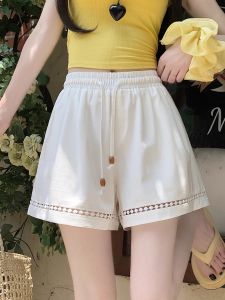 Quần Short Thể Thao Vải Lanh Lụa Màu Trắng Cho Nữ Mùa Hè Mỏng Rộng Rãi Cỡ Nhỏ Mặc Ngoài Trời Quần Short Ống Rộng Chữ a