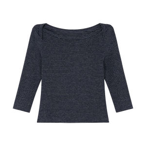 Striped Boat Neck Midi Sleeve T-Shirt
