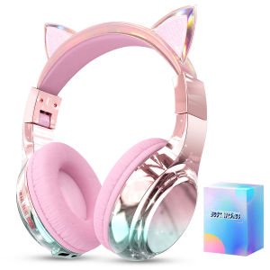 QearFun | Cat Ear Wireless Headphones for Girls Kids Bluetooth Headphones Safe Volume 74/85/94dB Foldable Childrens Headset For Travel