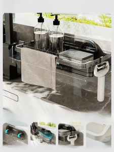 Kitchen Sink Drain Rack Sponge Scrubber Holder No Drilling Required Faucet Mount Storage Shelf for Dishcloths And Sponges