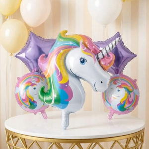 5-in-1 Unicorn Balloon Set – Star Theme Kids Birthday Party Decorations Foil Balloon Kit