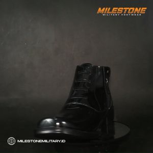 MILESTONE Sepatu Pdh Pria Formal PDH 03 Sintetis Warna Hitam - Cocok untuk Pesta Dinas PNS POLRI TNI - Sol Anti Selip - Model Semi Boots Resleting Samping - Ukuran 39-47 (Foto Asli)