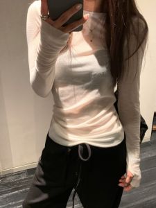 Left in 1992 I Have Worn It for a Long Time Miu Series Tencel Micro Transparent Bottoming Shirt Autumn New Minimalist All-Matching Sweater