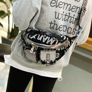 Fashionable Sequin Embellished Diamond Womens Crossbody Saddle Bag 2023 New Popular Handbag Soft PU Leather Zipper Closure