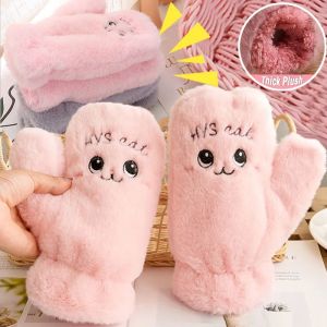 Plush Cute Full Finger Gloves Winter Kawaii Thickened Velvet Warm Soft Mittens for Women Girl