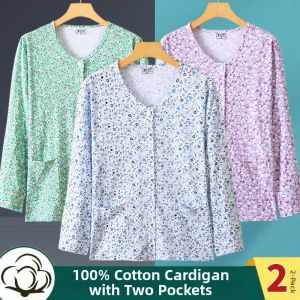 Pure Cotton Shirt Womens Elderly Fashion Spring Summer Top Grandmother Style Clothing Moms Wardrobe Essential Knitted Fabric