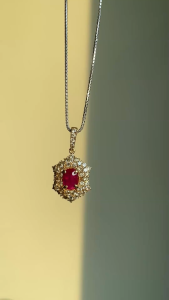 IGI 1.01Ct Burma Unheated Ruby and Diamond Pendant in 18k solid gold