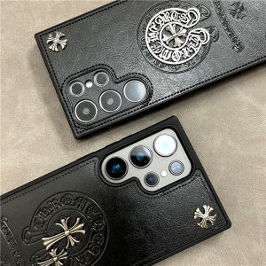 Original Cross Pattern Luxury Leather Phone Case for Samsung S24 Ultra Note20 Ultra S23 Ultra S25 Fe/S21 S22 Ultra Retro Punk Style