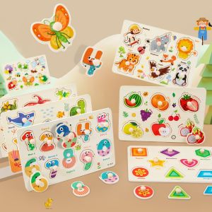 FUNToy Papan Jamur Puzzle Puzzle Knob Papan Pencocokan Huruf Nomor Kayu Puzzle Anak Mainan