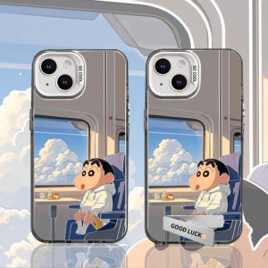 Travel Themed Crayon Shinchan iPhone 16 pro Max Case Creative Cartoon Design Protective Cover for Other Models Acrylic Material