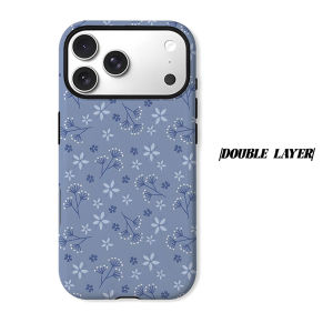 Blue Floral Phone Case for iPhone 18 17 16 15 14 13 12 11 Air Pro Max Plus Double-layer Cover
