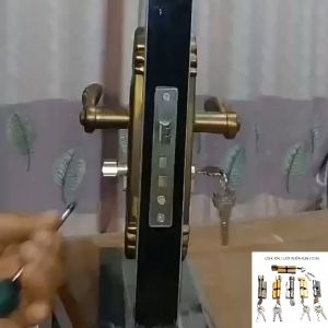 Ruột khóa cửa tay gạt 80x32mm kèm 3 chìa khóa (loại khóa 1 bên)-Mẫu 6 vàng kim bằng đồng đặc