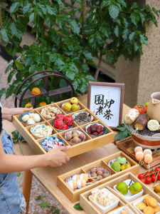 Hộp Đựng Đồ Ăn Nhẹ Bằng Tre Hai Lớp Hộp Đựng Trái Cây Hộp Đựng Bánh Khuôn Chữ Thập Tre Trang Trí Phòng Khách Bàn Trà