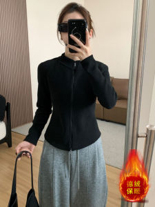 Black Fleece Lined Long Sleeve Sweatshirt Jacket Womens New Autumn Winter Double Zipper Base Layer Shirt Outerwear