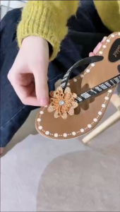 Womens cute sunflower flip-flops with  decorations non-slip and waterproof rubber comfortable slippers for outdoor wear