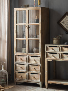 Rustic American Country Style Solid Wood Living Room Bedroom Storage Cabinet Wall Mounted Wine Cabinet Decorative Furniture