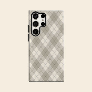 BILIBILI | Beige Thin Line Argyle Luxury Fashion Full Lens Protective Case for Samsung Galaxy S26 S25 S24 A56 A36 Plus Ultra